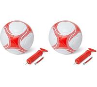 Amazon Basics Pallone da Calcio con Pompa - Pallone da Allenamento, Costruzione in PVC Resistente, Camera d'Aria in Butile, Uso Interno/Esterno, Pallone da Pratica Cucito a Macchina, Bianco e Rosso