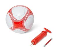 Amazon Basics Pallone da Calcio con Pompa - Pallone da Allenamento, Costruzione in PVC Resistente, Camera d'Aria in Butile, Uso Interno/Esterno, Pallone da Pratica Cucito a Macchina, Bianco e Rosso
