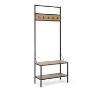 Amazon Basics Panca da Ingresso con Ganci, Appendiabiti, Attaccapanni, Mobile da Ingresso con Ripostiglio per Scarpe, 34cm x 72cm x 182cm, Quercia