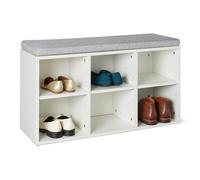Amazon Basics Panca portascarpe con cuscino, 6 scomparti, ripiani regolabili, Bianco, 87 x 30 x 48 cm