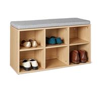 Amazon Basics Panca portascarpe con cuscino, 6 scomparti, ripiani regolabili, finitura in Rovere, 87 x 30 x 48 cm