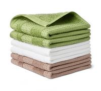 Amazon Basics Panni Cucina a Nido d'Ape 100% Cotone Bio - Ultra Assorbenti, Asciugatura Rapida, Strofinacci Anti-pelucchi, 31 x 31 cm, 6 Pezzi (Marrone, Verde, Bianco)