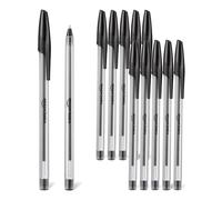 Amazon Basics - Penne a sfera, Asciugatura rapida, Ideali per Scuola e Ufficio, Punta Media (1,0mm), Nero, Confezione da 12