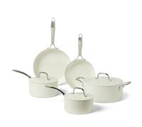 Amazon Basics Pentole e Padelle Antiaderenti in Ceramica, Set di 8 Pezzi, Lavabili in Lavastoviglie e Adatte al Forno, Adatte a Tutti i Piani Cottura, Avorio