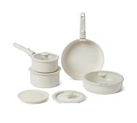 Amazon Basics Pentole Impilabili Antiaderenti in Ceramica con Manici Rimovibili, Set di 11 Pezzi, Adatte a Tutti i Piani Cottura, Avorio