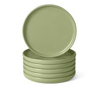 Amazon Basics Piatti da Insalata in Gres Smaltato, Set di 6 Pezzi, Adatti al Microonde e alla Lavastoviglie, 21cm, Verde Oliva