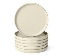 Amazon Basics Piatti da Insalata in Gres Smaltato, Set di 6 Pezzi, Adatti al Microonde e alla Lavastoviglie, 21cm, Avorio