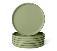 Amazon Basics Piatti per Antipasti in Gres Smaltato, Set di 6 Pezzi, Adatti al Microonde e alla Lavastoviglie, 17cm, Verde Oliva