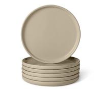Amazon Basics Piatti Piani in Gres Smaltato, Set di 6 Pezzi, Adatti al Microonde e alla Lavastoviglie, 27cm, Grigio Lino