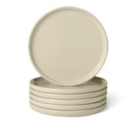 Amazon Basics Piatti Piani in Gres Smaltato, Set di 6 Pezzi, Adatti al Microonde e alla Lavastoviglie, 27cm, Avorio