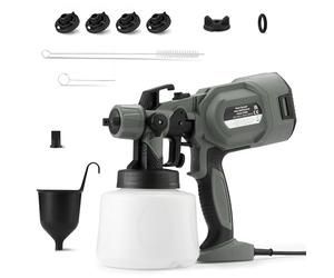 Amazon Basics Pistola a Spruzzo Elettrica 700W con Serbatoio da 1.200ml, 4 Ugelli e 3 Modalità di Spruzzo, per Interni ed Esterni, Grigia