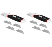 Amazon Basics Resistente taglierino retrattile ergonomico e lama bloccabile in 3 posizioni e 4 lame di ricambio da riporre nell’apposito alloggiamento integrato, Grigio (Confezione da 2)