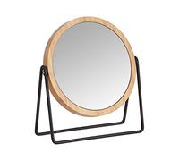 Amazon Basics Rotondo Specchio cosmetico da tavolo, con cornice in bambù, ingrandimento 18.3 L x 7.3 W, Nero