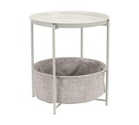 Amazon Basics Rotondo Tavolino lato divano con spazio per stoccaggio, bianco con tessuto melange grigio, 44.96 P x 44.96 l x 48H cm, Crema / Avorio