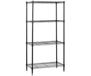 Amazon Basics Scaffaliera a 4 ripiani stretti, altezza dei ripiani e piedini di livellamento regolabili, peso massimo 363 kg, Nero, 34 x 59 x 122 cm (D x W x H)