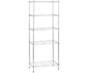 Amazon Basics Scaffaliera a 5 ripiani stretti, altezza dei ripiani e piedini di livellamento regolabili, peso massimo 453 kg, Cromo, 34 x 58.9 x 152.5 cm (D x W x H)