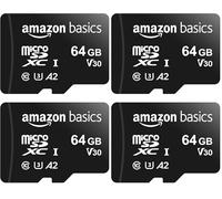 Amazon Basics - Scheda di Memoria microSDXC con Adattatore Formato SD, A2, U3, Velocità di Lettura Fino a 100MB/s, 64GB, Colore Nero (Confezione da 4)