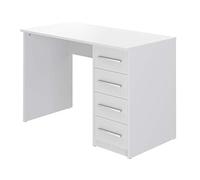 Amazon Basics Scrivania moderna per ufficio a casa, per computer, con 4 cassetti, facile montaggio, 56 x 110 x 73,5 cm, colore bianco