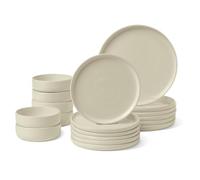 Amazon Basics Servizio da Tavola in Gres Smaltato, Set di 18 Pezzi, 6 Coperti Completi, Lavabile in Lavastoviglie, Avorio