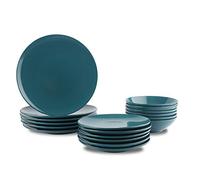 Amazon Basics servizio di piatti, in grès, da 18 pezzi, colore Foglia di tè scuro, per 6 persone