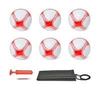 Amazon Basics - Set 6 Palloni Calcio Misura 3 con Pompa e Borsa, Set Palloni Allenamento in PVC, Camera d'Aria in Butile, Palloni da Gioco Cuciti a Macchina per Squadre, Scuole e Campi, Bianco e Rosso