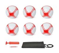Amazon Basics - Set 6 Palloni Calcio Misura 4 con Pompa e Borsa, Set Palloni Allenamento in PVC, Camera d'Aria in Butile, Palloni da Gioco Cuciti a Macchina per Squadre, Scuole e Campi, Bianco e Rosso
