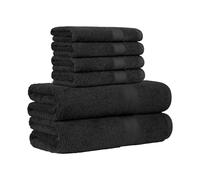 Amazon Basics Set Asciugamani Bagno Spugna 100% Cotone 2 Teli Doccia + 4 Asciugamani Viso, Nero, Confezione 6 Pezzi