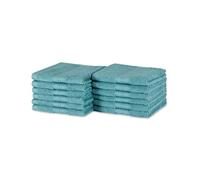Amazon Basics Set Asciugamani Bagno Spugna 100% Cotone Biologico Asciugamani Viso 30x30 cm, Verde Acqua, Confezione 12 Pezzi