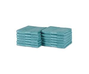 Amazon Basics Set Asciugamani Bagno Spugna 100% Cotone Biologico Asciugamani Viso 30x30 cm, Verde Acqua, Confezione 12 Pezzi