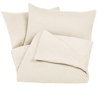Amazon Basics Set copripiumino Matrimoniale in microfibra, 3 pezzi, copripiumino da 230 x 220 cm e 2 federe da 50 x 80 cm, Beige, a righe