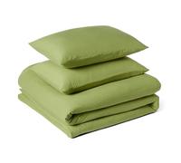 Amazon Basics Set Copripiumino Matrimoniale in Microfibra Prelavata, Extra Morbido con Effetto Naturale Arricciato, Non Necessita Stiratura, Copripiumino da 240 x 220 cm e 2 Federe da 50 x 80 cm,Verde