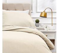 Amazon Basics Set copripiumino singolo deluxe in microfibra, 2 pezzi, con copripiumino da 135 x 200 cm e 1 federa da 80 x 80 cm, beige, a righe