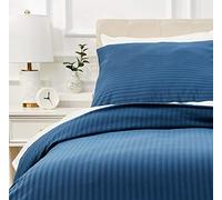 Amazon Basics Set copripiumino singolo deluxe in microfibra, 2 pezzi, con copripiumino da 135 x 200 cm e 1 federa da 80 x 80 cm, blu navy, a righe