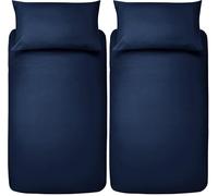 Amazon Basics Set copripiumino singolo in microfibra, 2 pezzi, copripiumino 135 x 200 cm e 1 federa da 50 x 80 cm, blu navy, tinta unita (Confezione da 2)