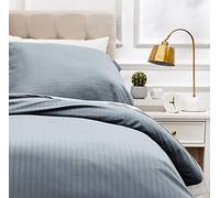 Amazon Basics Set copripiumino Singolo in microfibra, 2 pezzi, copripiumino da 135 x 200 cm e 1 federa da 80 x 80 cm, Grigio Scuro, a righe