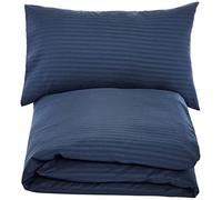 Amazon Basics Set copripiumino Singolo in microfibra, 2 pezzi, copripiumino da 135 x 200 cm e 1 federe da 50 x 80 cm, Blu Navy, a righe