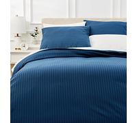 Amazon Basics Set copripiumino Una Piazza e Mezza in microfibra, 3 pezzi, copripiumino da 200 x 200 cm e 2 federe da 80 x 80 cm, Blu Navy, a righe