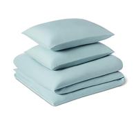 Amazon Basics Set Copripiumino Una Piazza e Mezza in Microfibra Prelavata, Extra Morbido con Effetto Naturale Arricciato, Non Necessita Stiratura, Copripiumino da 200x200 cm e 2 Federe da 50x80 cm,Blu