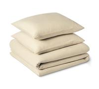 Amazon Basics Set Copripiumino Una Piazza e Mezza in Microfibra Prelavata,Extra Morbido con Effetto Naturale Arricciato,Non Necessita Stiratura,Copripiumino da 200x200 cm e 2 Federe da 80x80 cm, Beige
