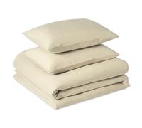 Amazon Basics Set Copripiumino Una Piazza e Mezza in Microfibra Prelavata,Extra Morbido con Effetto Naturale Arricciato,Non Necessita Stiratura,Copripiumino da 200x200 cm e 2 Federe da 50x80 cm,Beige