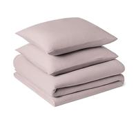 Amazon Basics Set Copripiumino Una Piazza e Mezza in Microfibra Prelavata,Extra Morbido con Effetto Naturale Arricciato,Non Necessita Stiratura,Copripiumino da 200x200 cm e 2 Federe da 80x80 cm, Viola