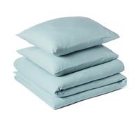 Amazon Basics Set Copripiumino Una Piazza e Mezza in Microfibra Prelavata, Extra Morbido con Effetto Naturale Arricciato, Non Necessita Stiratura, Copripiumino da 200x200 cm e 2 Federe da 80x80 cm,Blu