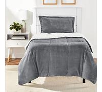 Amazon Basics set da biancheria da letto in piumino Sherpa, ultra morbido, in microvisone, 2 pezzi, 163 x 224 cm e 1 federa da 51 x 66 cm, antracite, tinta unita