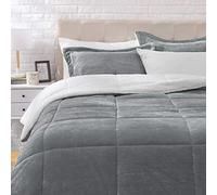 Amazon Basics set da biancheria da letto in piumino Sherpa, ultra morbido, in microvisone, 3 pezzi, copripiumino da 264 x 229 cm e 2 federe da 51 x 91 cm, antracite, tinta unita