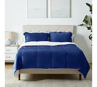 Amazon Basics set da biancheria da letto in piumino Sherpa, ultra morbido, in microvisone, 3 pezzi, copripiumino da 224 x 229 cm e 2 federe da 51 x 66 cm, blu navy, tinta unita