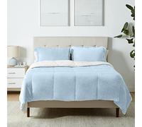 Amazon Basics set da biancheria da letto in piumino Sherpa, ultra morbido, in microvisone, 3 pezzi, copripiumino da 224 x 229 cm e 2 federe da 51 x 66 cm, blu fumo, in tinta unita
