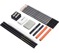 Amazon Basics -Set da Disegno a Carboncino da 17 pezzi: kit da disegno (6 Matite in Grafite e 3 in Carboncino,2 Carboncini,2 Bastoncini Conté e 1 Sfumino, 2 Gomme e 1 Temperamatite) per Bambini,Adulti