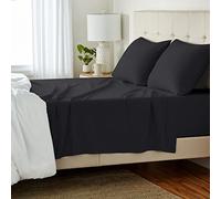Amazon Basics set da lenzuola Matrimoniale in jersey di cotone, 4 pezzi, lenzuolo con angoli da 152 x 203 cm e lenzuolo di sopra da 229 x 259 cm con 2 federe da 51 x 76 cm, nero, tinta unita