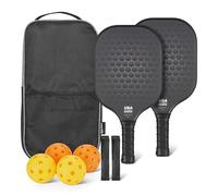 Amazon Basics Set di 2 Racchette da Pickleball Approvate USAPA con Telaio in Vetro, 4 Palline e 2 Impugnature, Nero Stealth