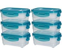 Amazon Basics Set di 6 contenitori ermetici per alimenti da 0.6 litri, con coperchio, in plastica senza BPA, adatti per frigorifero, congelatore, microonde e lavastoviglie, azzurro